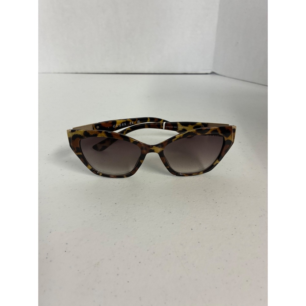 Guess GU00090 Leopard Print Cat Eye Sunglasses Gold Logo Brown Gradient Lenses